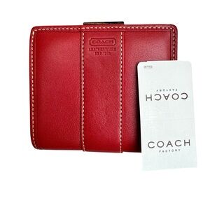 NEW Coach Red Leather Small Wallet Glove Tanned Leather Trimmed Women’s